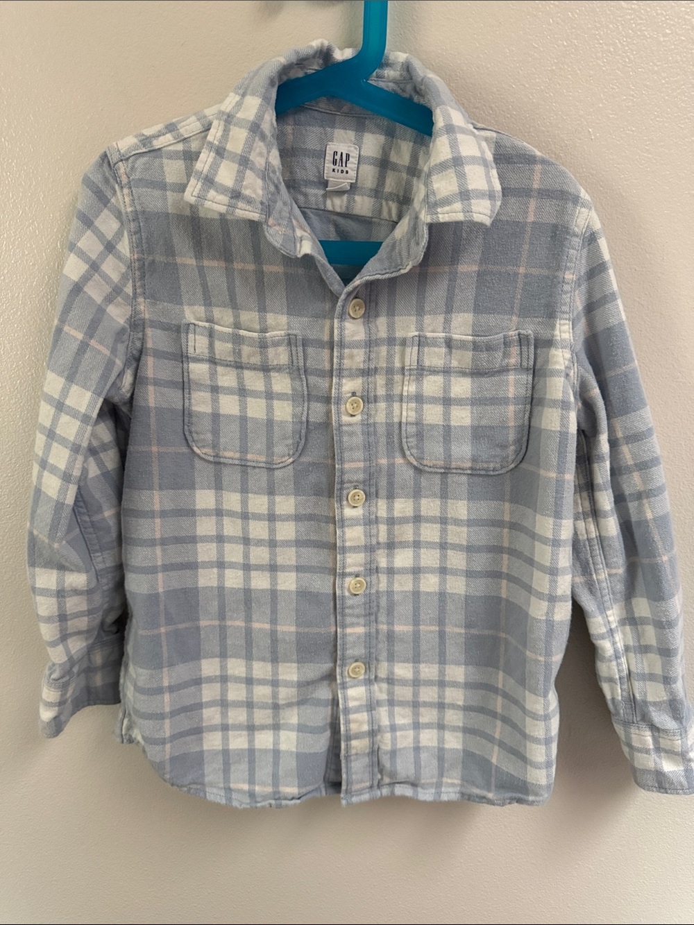 GAP Light Blue & White Flannel Plaid Button-Down Shirt